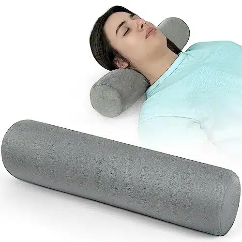 Healthex Cervical Neck Roll Pillow, Memory Foam Pillow, Cylinder Round Pillow, Pain Relief Neck Pillows for Sleeping Support, Removable Washable Cover (Grey)