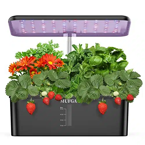 Herb Garden Hydroponics Growing System   MUFGA Pods Indoor Gardening System with LED Grow Light, Plants Germination Kit(No Seed) with Pump System,Height Adjustable, Ideal Gard