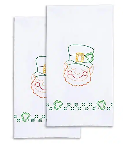 Jack Dempsey Needle Art St. Patrick's Day Embroidery Towels, white