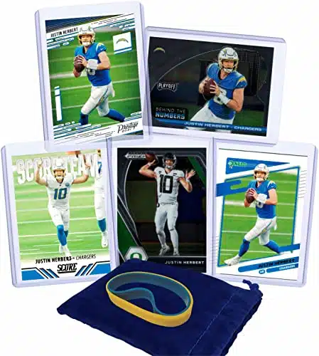 Justin Herbert Football Cards () Assorted Bundle   Los Angeles Chargers Trading Card Gift Set