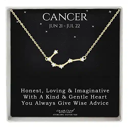 K Gold Over Sterling Silver Zodiac Constellation Necklace Astrology Horoscope Keepsake Card Gift For Women   Cancer (June   July )