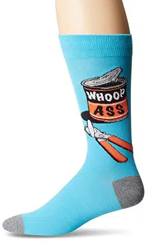 K. Bell Socks Men's Funny Jokes and Wordplay Novelty Crew Socks, Whoop Ass (Blue), Shoe