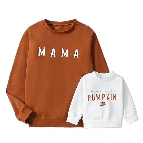 Karwuiio Mommy and Me Family Matching Outfits Halloween Pumpkin Print Sweatshirt Long Sleeve Pullover Tops (Baby, onths, Style )