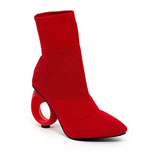 Lady Couture Knitted Bootie on Circular Heel Ninty Union women's shoes, BEYONCE RED