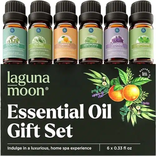 LagunaMoon Pack w Gift Box  Essential Oils Set, mL, Peppermint, Tea Tree, Lavender, Eucalyptus, Lemongrass, Orange