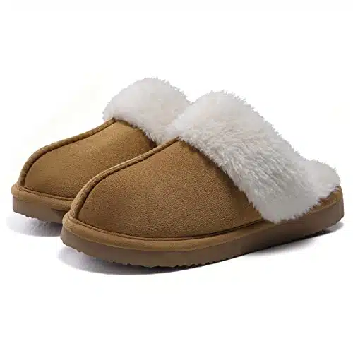 Litfun Women's Fuzzy Memory Foam Slippers Fluffy Winter House Shoes Indoor and Outdoor, Brown