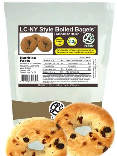 Low Carb NY Style Cinnamon Raisin Bagels  High Protein  Fresh Baked  All Natural Ingredients  No Sugar Diabetic Friendly  Maltitol & Artificial Sweetener Free (Pack)