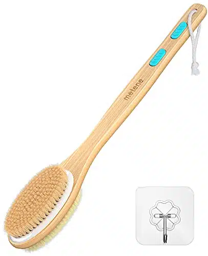 Metene Shower Brush with Soft and Stiff Bristles, Bath Dual Sided Long Handle Back Scrubber Body Exfoliator for Wet or Dry Brushing