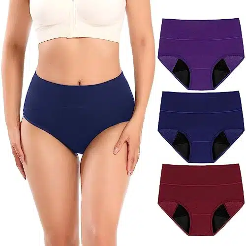 Molasus Incontinence Underwear for Women High Absorbency Period Leakproof Cotton Underwear Heavy Flow Menstrual Protective Panties Bladder Control Briefs Pack,Multicolor,Large