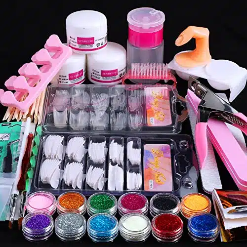 Nail Kit Set Professional Acrylic with Everything, Glitter Acrylic Powder Kit Nail Art Tips Nail Art Decoration, DIY Nail Art Tool Nail Supplies Acrylic Nail Kit for Beginners (Beginners)