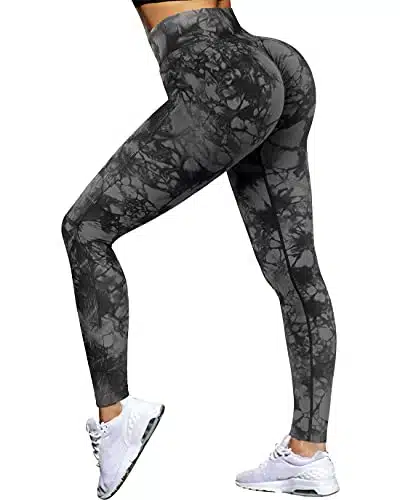 OMKAGI Women Scrunch Butt Lifting Leggings Seamless High Waisted Workout Yoga Pants(M,Black Tie Dye)