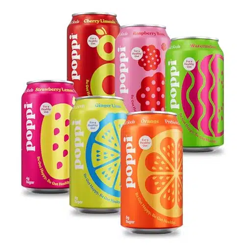POPPI Sparkling Prebiotic Soda wGut Health, Beverages wApple Cider Vinegar, Seltzer Water & Fruit Juice, Low Calorie & Low Sugar Drinks, Fun Favorites Variety Pack, oz (Pack)