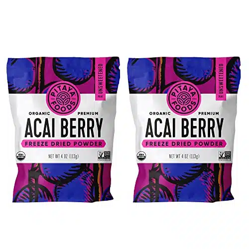 Pitaya Foods   Organic Freeze Dried Acai Berry Powder, USDA Certified Organic, Gluten Free, Dairy Free, Vegan, Kosher, (OZ, Pack) Resealable