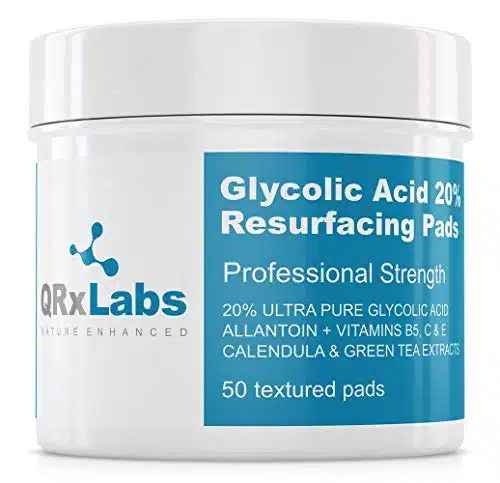 QRxLabs Glycolic Acid % Resurfacing Pads for Face & Body with Vitamins B, C & E, Green Tea, Calendula, Allantoin   Exfoliates Surface Skin and Reduces Fine Lines and Wrinkles   Peel Pads