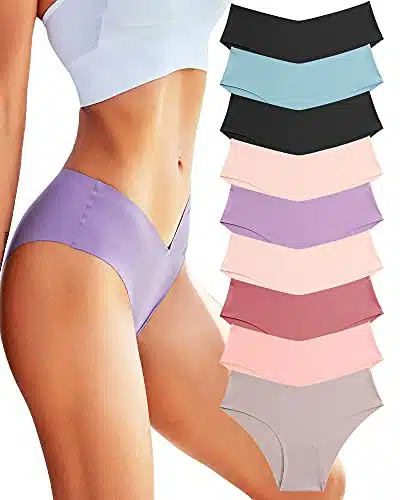 ROSYCORAL Womens Seamless Bikini Panties Soft Stretch Invisibles Briefs No Show Hipster Underwear cheeky pack XS L (S)