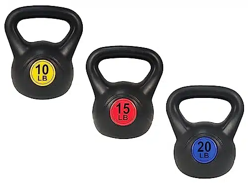 Signature Fitness Wide Grip Piece Kettlebell Exercise Fitness Weight Set, Include lbs, lbs and lbs, Set of Kettlebells