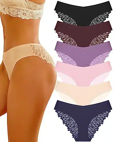 Sth Big Cheeky Underwear for Women Lace No Show Bikini Soft Breathe Seamless Panties Ladies Sexy Hipster Set Pack