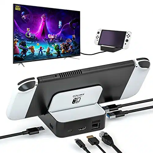 TV Docking Station for Nintendo SwitchNintendo Switch OLED Model, in Switch Dock with HDMI , bps Ethernet, B A , B , USB C Charging Port, Supports YouTube On TV
