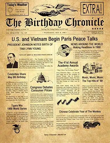 The BIRTHDAY CHRONICLE What Happened on the MonthYEAR You Were Born Birthdates From TO (Letter inches X inches Old Parchment Art Background)