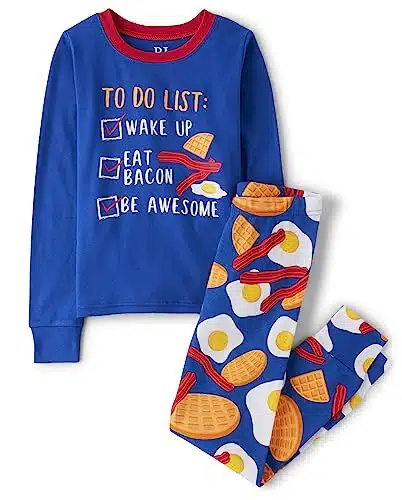 The Children's Place Boys' Long Sleeve Top and Pants Snug Fit % Cotton Piece Pajama Set, Breakfast Foods