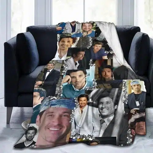 Throw Blanket Patrick Dempsey as Derek Shepherd Soft Fleece Blanket for Bed Sofa Couch Office Travelling Lightweight Soft Flannel Blankets for Home