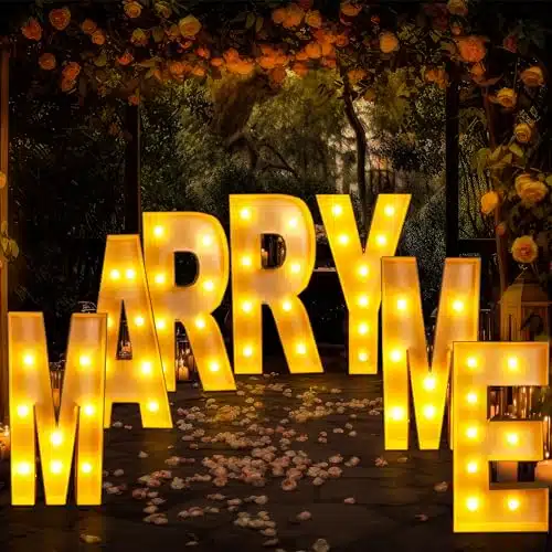 Tujoe Pcs ft Tall Marry Me Large Light up Letter Sign Marry Me Marquee Lights LED Romantic Light Battery Operated Alphabet with String Lights for Wedding Engagement Proposal P