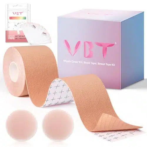 VBT Boob Tape   Breast Lift Tape, Body Tape for Breast Lift w Pcs Silicone Breast Reusable Adhesive Bra, Bob Tape for Large Breasts A G Cup, Nude