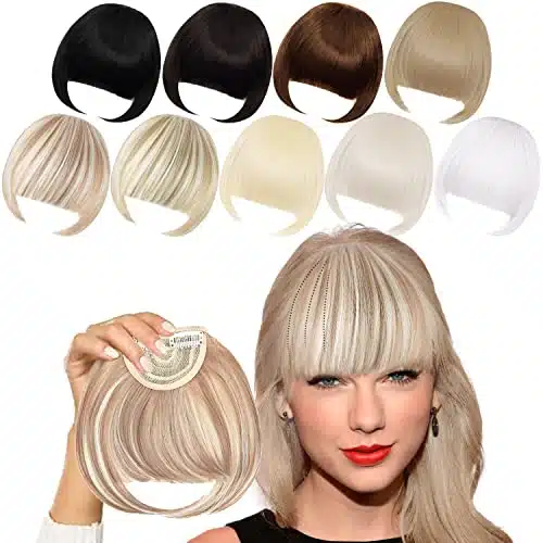 XRACEPHOL Blonde Bangs Clip in Bangs Blonde Clip in Thick Natural Full Front Neat Bangs Straight Fringe Bang with Temples One Piece Hairpiece (Medium Blonde and Light blonde M
