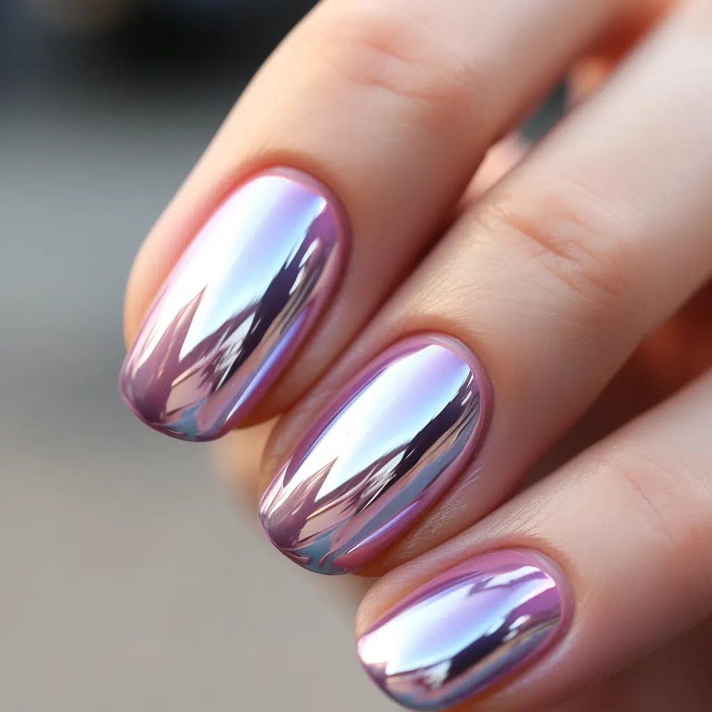 light pink chrome nails