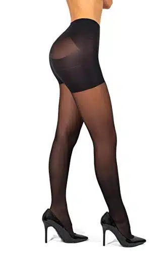 sofsy High Waisted Slimming Tights For Women   Shaping Semi Sheer Pantyhose  Den [Made in Italy] Black   Medium