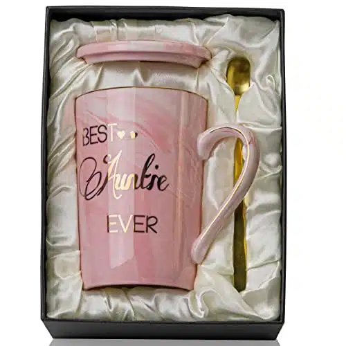 Aunt Gifts from Niece, Nephew   Best Aunt Ever Gifts Mug   Funny Happy Birthday Christmas Gifts for Aunt, Auntie   Marble Ceramic Coffee Mug Gifts Box Printed Gold Oz Pink