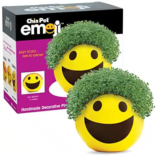 Chia Pet Emoji Smiley with Seed Pack, Decorative Pottery Planter, Easy to Do and Fun to Grow, Novelty Gift, Perfect for Any Occasion