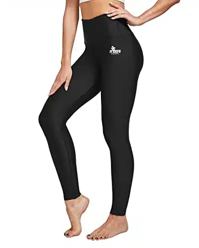 FitsTomen's Swimming Leggings High Waisted Swim Pants Full Length Swimming Tights Sun Protective Black M