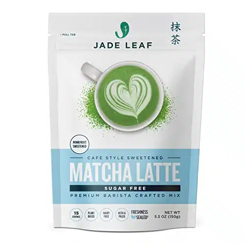 Jade Leaf Matcha Organic Cafe Style Sugar Free Matcha Latte Premium Barista Crafted Mix   Matcha Green Tea Powder Sweetened with Monkfruit   Authentic Japanese Origin (Ounce P