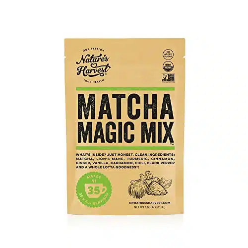 Matcha Magic Mix, Matcha Green Tea Powder with Lions Mane and Spices, Low Caffeine Matcha Latte Powder with No Added Sugar, Green Tea Powder for Cold and Hot Drinks, Servings 
