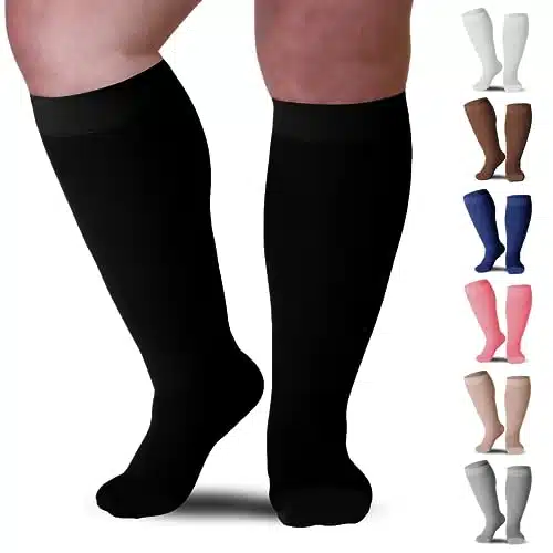 Mojo Compression Socks   Made in The USA   Knee High Support Stockings for Men and Women   Designed for Swelling, Lymphedema, DVT, CVI   Opaque   Black Medium