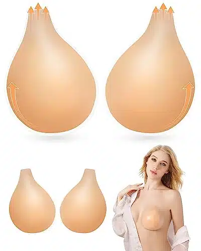 PHODIL Adhesive Strapless Bra Pairs Invisible Push Up Sticky Bra Backless Silicone Bras Washable for Large Breast (Fit Cup C D)