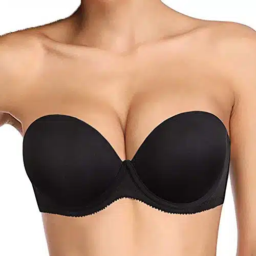 Plusexy Women's Push Up Strapless Bra Thick Padded Underwire Convertible Multiway Bras Black B