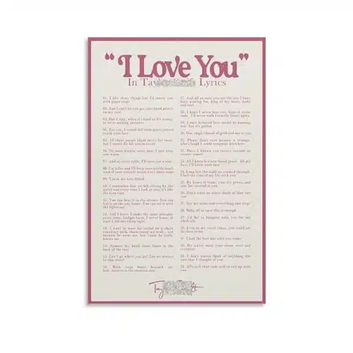 Posters for Girls Room I Love You Lyrics in Taylor Music Art Swifts Signed Pink Classroom Posters Mo Canvas Art Poster And Wall Art Picture Print Modern Family Bedroom Decor P