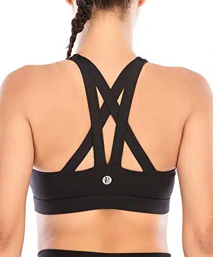 RUNNING GIRL Sports Bra for Women, Criss Cross Back Padded Strappy Sports Bras Medium Support Yoga Bra with Removable Cups (WX.Black , S)