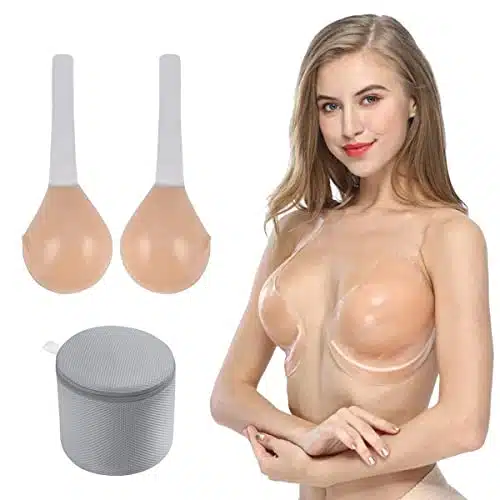 Sticky Bra, Invisible Conceal Lift Bra, Adhesive Conceal Silicone Tape with Strap (D) Nude