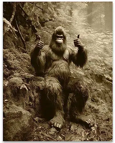 Vintage Big Foot Sasquatch Posing for Photo Friendly Smile With Two Thumbs Up Funny Photograph Art Poster Unframed xPrint   Is It Real   Weird, Bizarre, Strange, Oddities, Unu