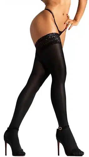 sofsy Black Thigh High Stockings for women  Witchy Outfit Black Garter Belt Stockings Nylon  Black XSS pack [Made in Italy]