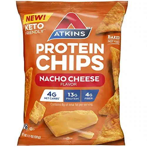 Atkins Nacho Cheese Protein Chips, g Net Carbs, g Protein, Gluten Free, Low Glycemic, Keto Friendly, Count