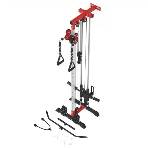 ER KANG Cable Station Wall Mount, Height Pulley Tower, Dual Pulley System, High and Low Cable Machine, LAT Pull Down & LAT Row LAT Tower with Flip Up Footplate, Home Gym Cable