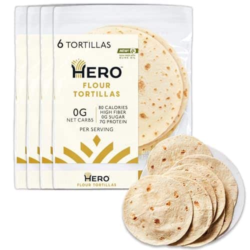 Hero Flour Tortilla   Delicious Tortilla Wraps  Soft Net Low Carb Tortillas  High Fiber, g Net Carbs & Calories Per Serving (Tortillas, Ct Pack of )