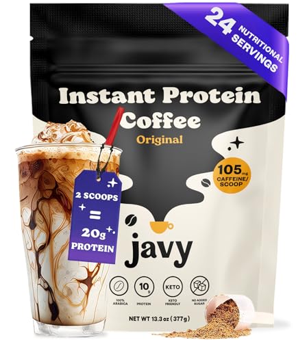 Javy Instant Coffee Protein Coffee   Premium Whey Protein & Instant Coffee   % Arabica Coffee   Zero Artificial Flavors & Sweeteners, Servings
