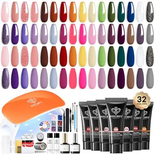 Modelones pcs Poly Extension Gel Nail Kit, Colors All Seasons Poly Nail Gel kit with Nail Lamp Slip Solution Builder Nail kits Manicure Tools Nail Forms All In One for Starter