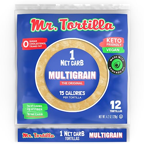 Mr. Tortilla Low Carb Keto Soft Taco Shells, Vegan Healthy Snacks & Bread Alternative, Net Carb Calories Delicious Small Batch Kosher Wraps  (Multigrain, Count)