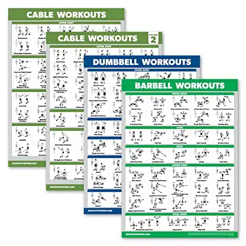 Pack   Cable Machine Workout Posters Volume & + Dumbbell Exercises + Barbell Exercises (LAMINATED, x )